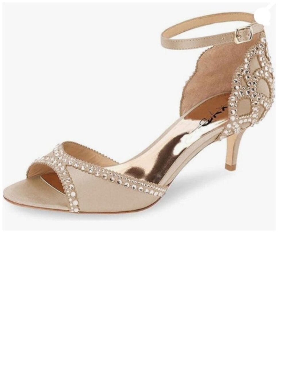 XYD Champagne Peep Toe D'Orsay Kitten Heel Rhinestone Ankle Strap Sandals